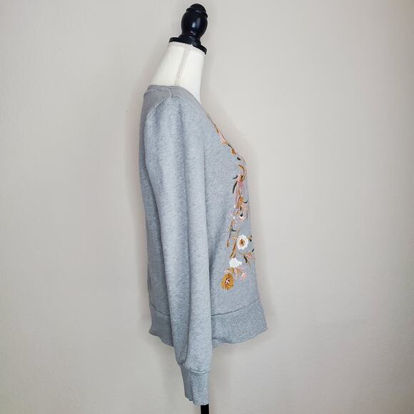 Anthropologie Gray Floral Sweatshirt Small - Picture 2 of 8